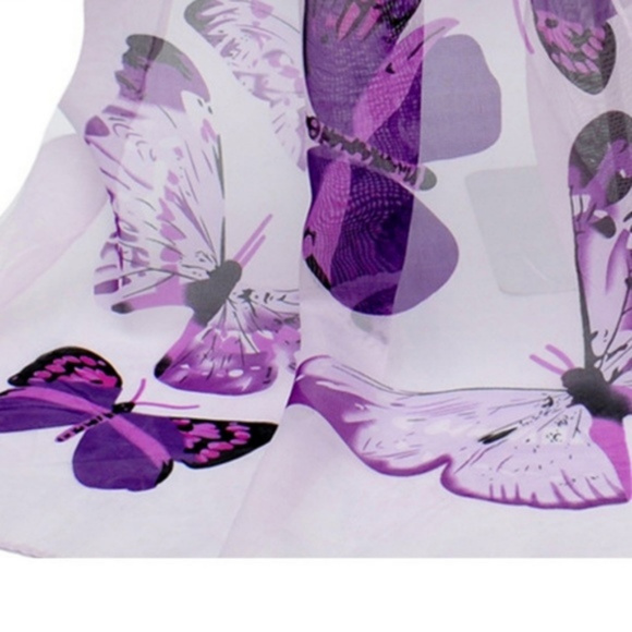 Lavender Chiffon Purple Butterfly Wrap Scarf Shawl - Picture 2 of 4